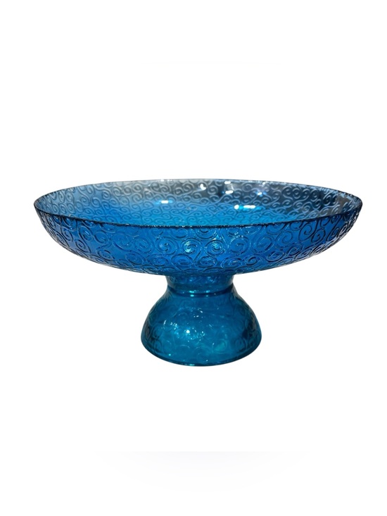 Other - Blue/Green Glass Pedestal Bowl - Decorative Home Art made in Spain